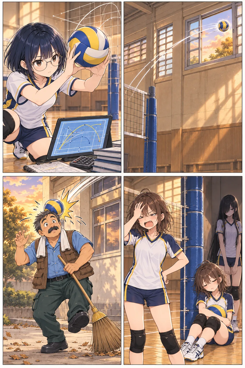 การ์ตูนหน้า 2: การซ้อมวอลเลย์บอลที่วุ่นวายของชมรม ม.4