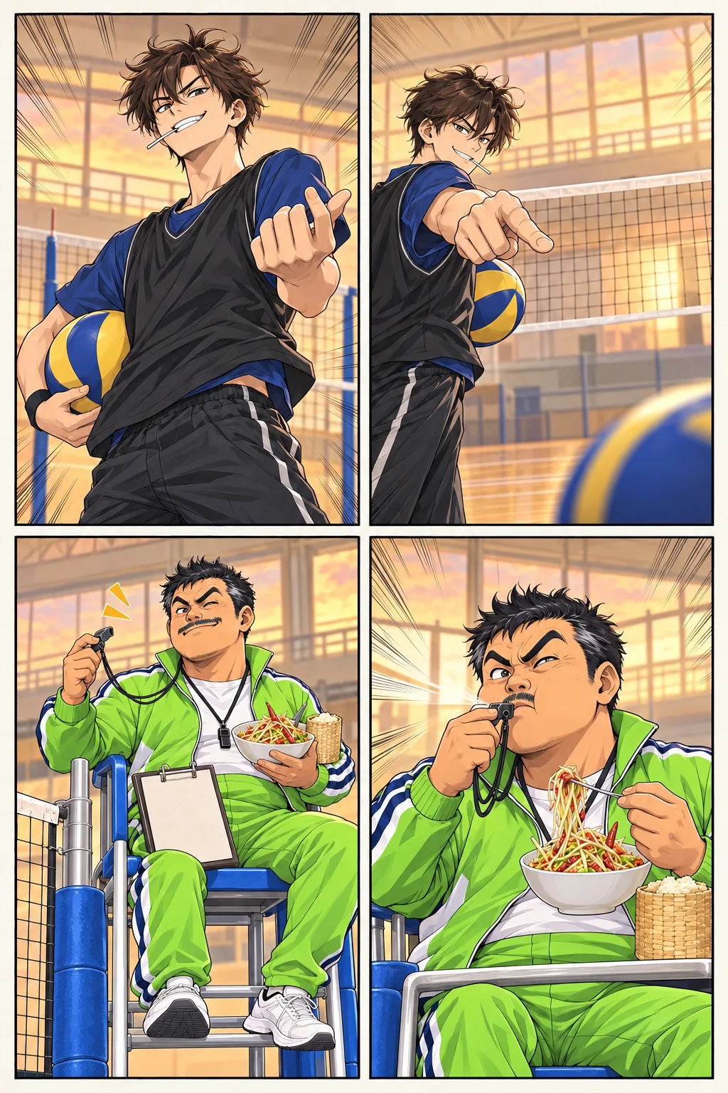 การ์ตูนหน้า 5: การท้าแข่งลูกเสิร์ฟแต้มเดียว