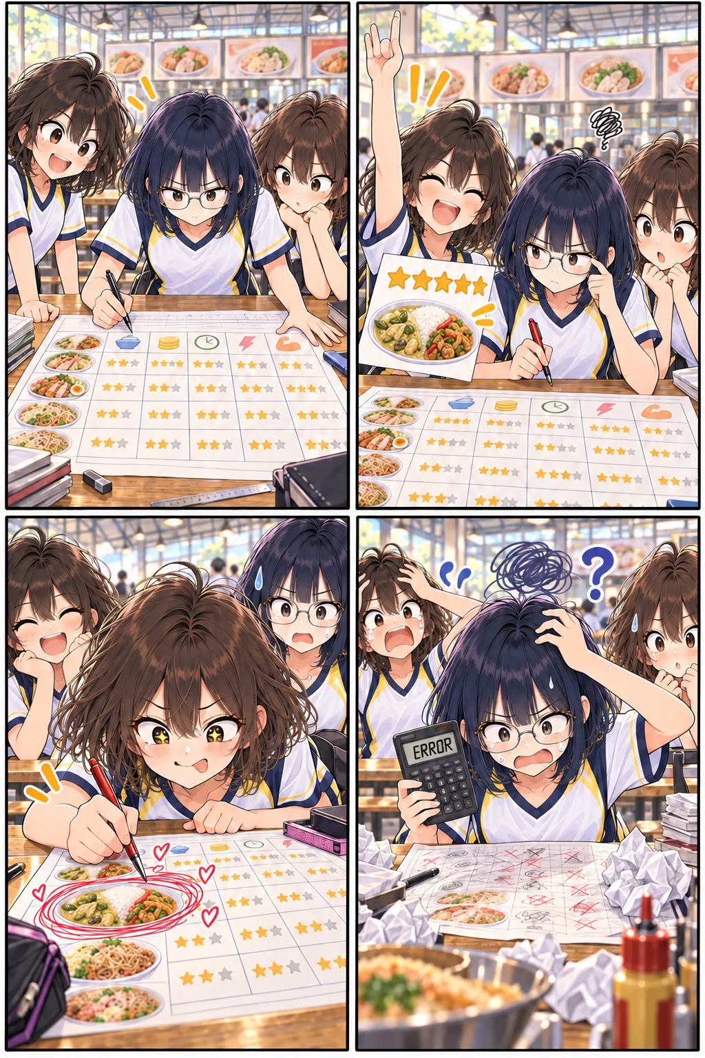 การ์ตูนหน้า 5: จินนี่วิเคราะห์ตัวเลือกอาหารกลางวันในโรงอาหาร