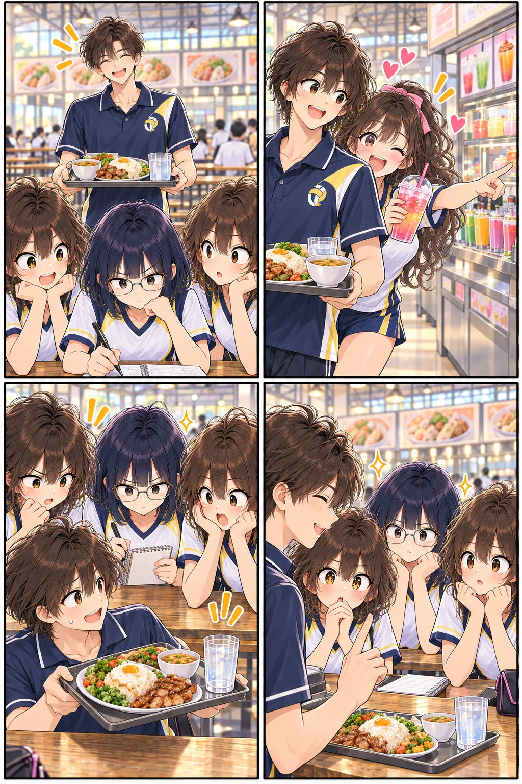 การ์ตูนหน้า 6: ณคุณและพิ้งกี้เข้ามาช่วยเลือกอาหารในโรงอาหาร