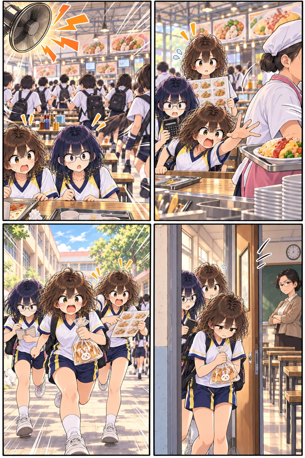 การ์ตูนหน้า 8: หมดเวลาพักและสามสาวกลับเข้าห้องเรียน